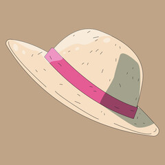 vector illustration of an authentic straw hat with drawing style