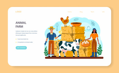 Farmer web banner or landing page. Animal husbandry business.