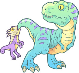 cartoon cute prehistoric dinosaur, funny illustration
