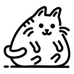 Fat Cartoon Cat Flat Icon Isolated On White Background