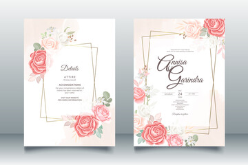  Elegant wedding invitation card with beautiful floral and leaves template Premium Vector
