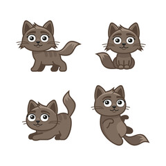 Brown Cute Cats Set in Different Poses. Vector