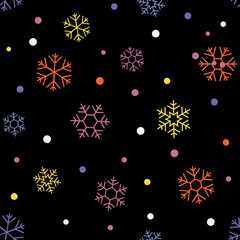 Vector graphic of seamless pattern design with black, purple, yellow, orange and white color scheme and also with snow illustration. Perfect for pattern of textile industry