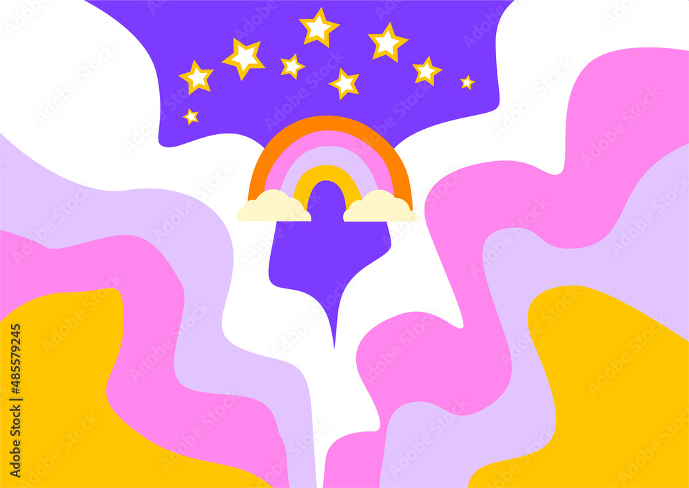 Poster retro groovy vector background. hippie retro style.