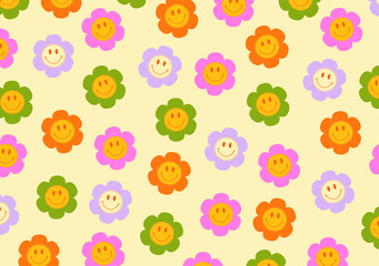 Retro flower power print. Groovy hippie style 70s 90s.