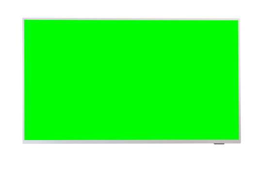 Large Green Screen LED TV On A White Background. 