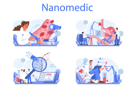 Nanomedic set. Doctors work with nanoparticle and biotechnology