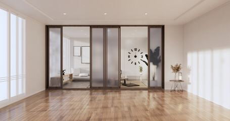 Mockup Minimalist modern room japanese white style.3D rendering