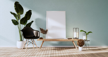 Mock up empty picture frame on the mint wall of the room.3D rendering