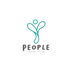 Abstract People logo design for creative community, home care, social network connections with simple line art vector