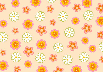 Retro flower background print. Groovy hippie style 70s 90s.