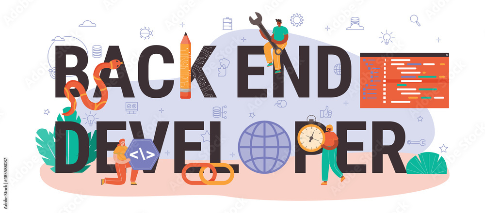 Poster back end developer typographic header. software development