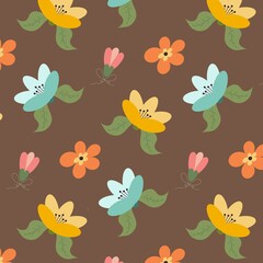 Pattern with flowers and additional bow element in flat style