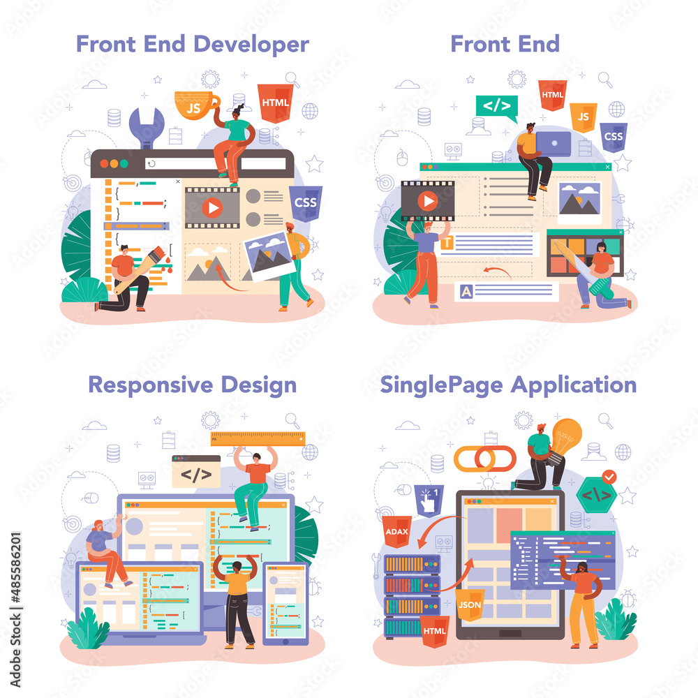 Poster front end developer concept set. website interface design improvement.