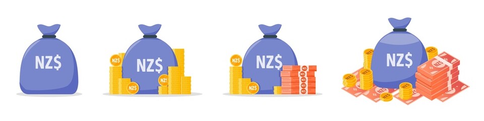 New Zealand Dollar Money Bag Icon Set