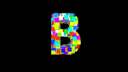 Letter B. 3D Bright colored uppercase large letter of the alphabet B on an empty black background isolate. Color font