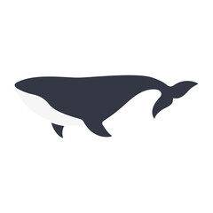 Whale animal. Sperm whale character. Ocean animal symbol. Vector isolated on white.