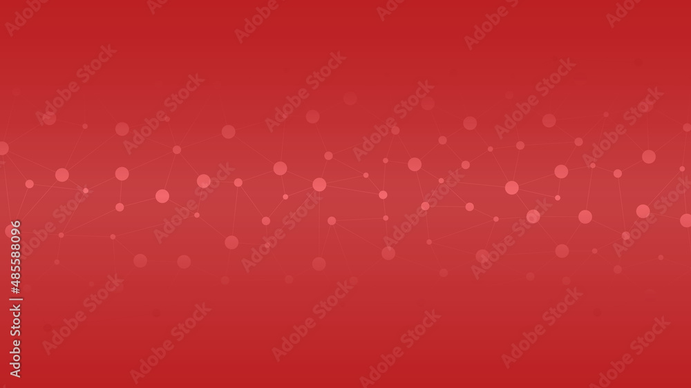 Poster futuristic lines connected by points on a red gradient background. vector stock illustration.