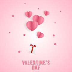 Gift with heart in Valentine's Day on pink background , Flat Modern design , illustration Vector EPS 10