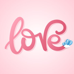 Love calligraphy in Valentine's Day on pink background , Flat Modern design , illustration Vector EPS 10