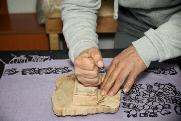 Historical woodblock print on fabric
