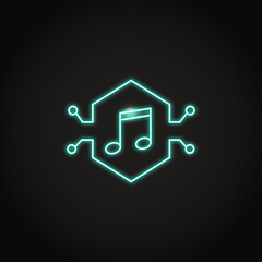 Fototapeta premium Neon NFT music icon in line style