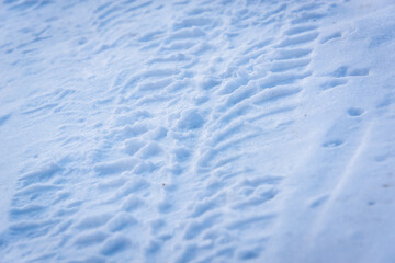 Road in the snow and traces of the car.