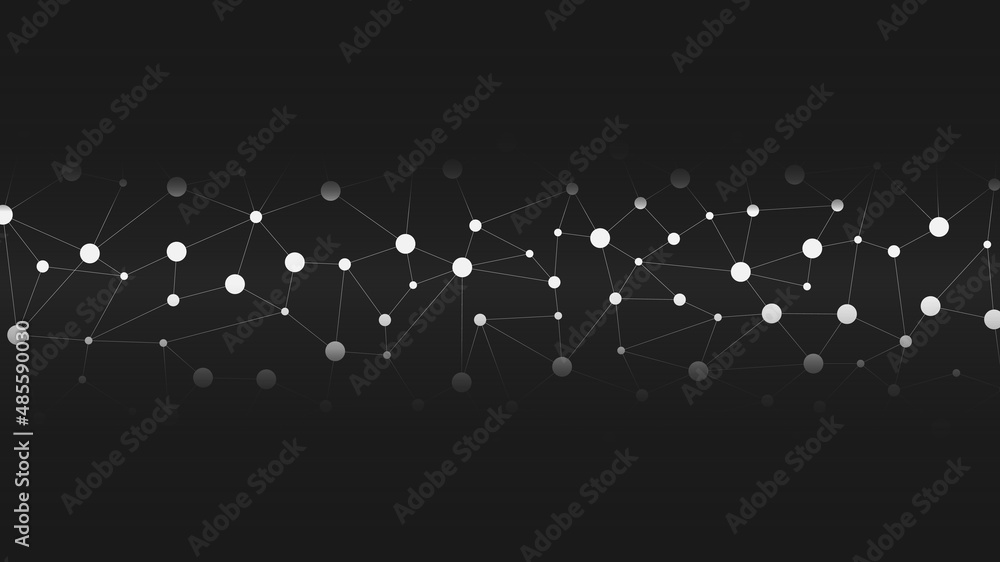 Poster futuristic lines connected by points on a black gradient background. vector stock illustration.