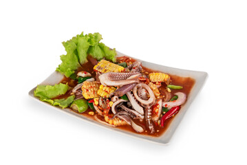 spicy meat and seafood salad