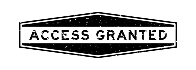 Grunge black access granted word hexagon rubber seal stamp on white background