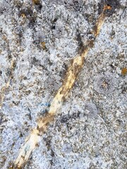 Veins of yellow mineral in gray stone