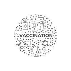 Fototapeta na wymiar Vaccination, immunization line style icon design element. Vaccines against virus, vaccination sheldule, anti vaccine, shield virus. Flu, hepatitis, measles covid prevention. Flat vector illustration