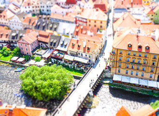 Tilt shift of Český Krumlov city view panorama