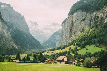 The valley of Lauterbrunnen in the Alps mountains in Switzerland in the summer © ppolecho