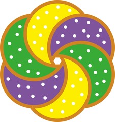King cake mardi gras carnival colorful vector icon. Typical mardi gras cake.	