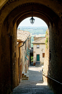 old street in an Italian town Peccioli