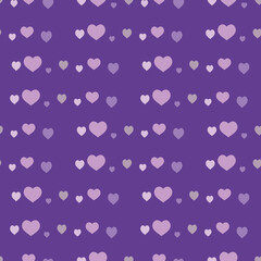 Seamless pattern with purple and lilac hearts on violet background. Vector image.