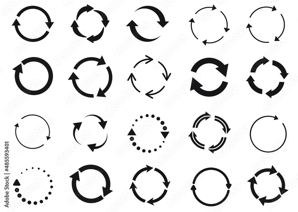 Poster vector circle arrow load icons grey on white background. round reloading, recycling or repeating col