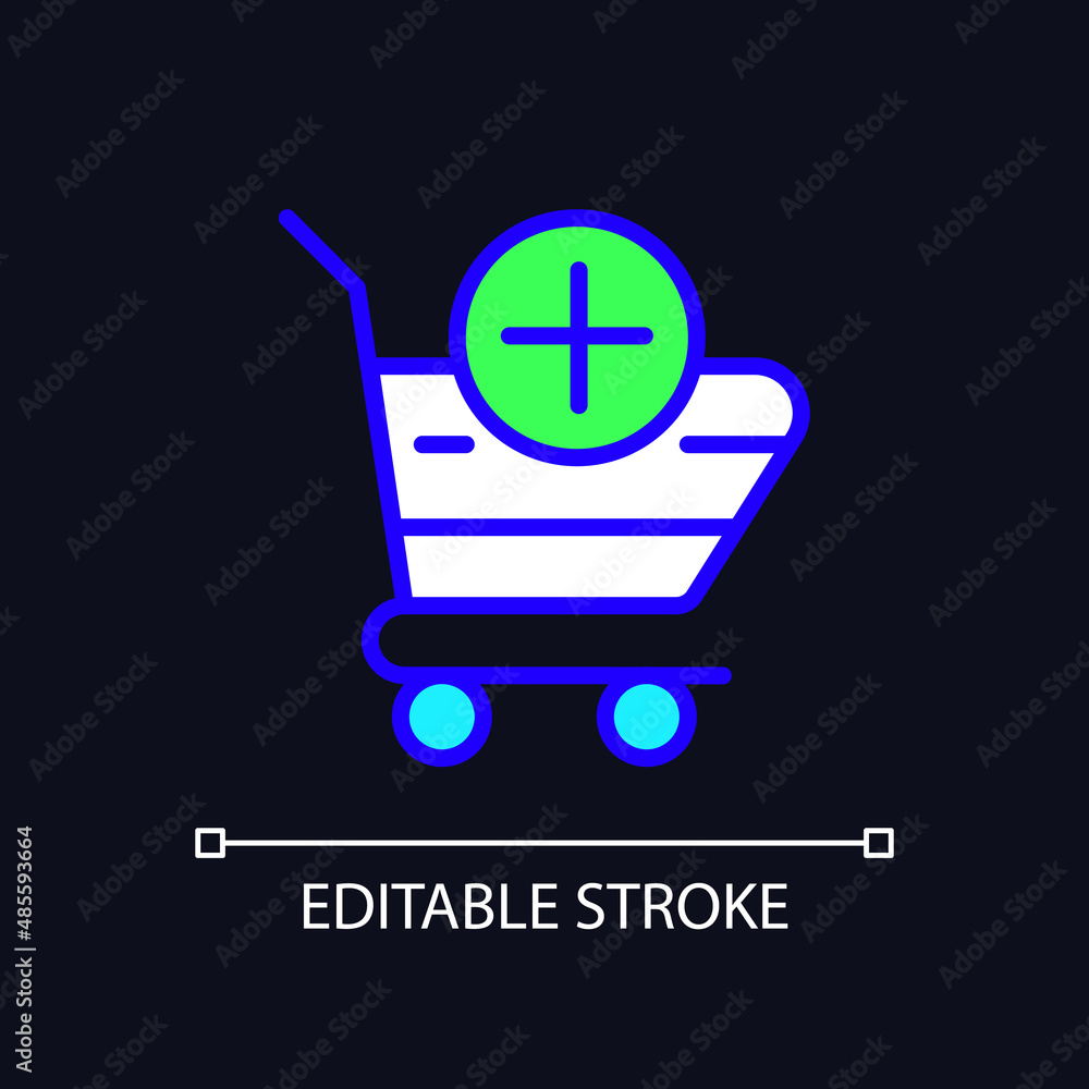 Poster shopping cart pixel perfect rgb color icon for dark theme. selected items in basket. website interfa