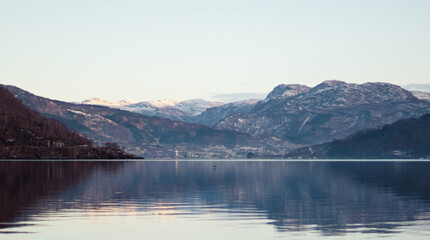 morning water landscape bird Fjord Etnesjøen Norway