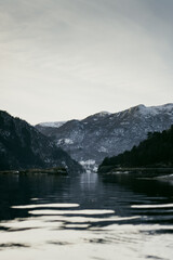 water and mountains Fjord Etnesjøen Norway vertical