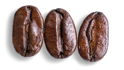 close up coffee beans isolated white background