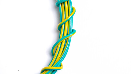 yellow green electric wire on a white background