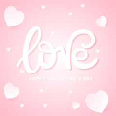 Love calligraphy with heart in Valentine's Day on pink background , Flat Modern design , illustration Vector EPS 10