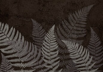 Photo wallpapers for the interior. Mural for the walls. Tropical leaves. The decor is in the grunge style. Fern leaves.