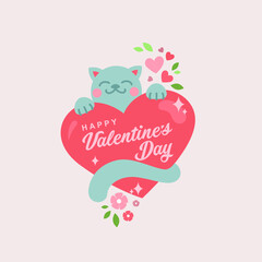 valentine with heart and cat