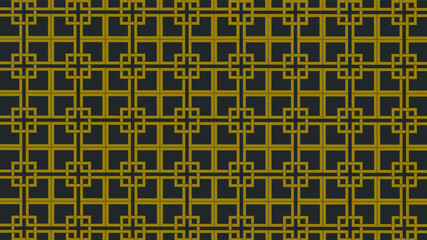 Vector abstract background of endless squares intertwining with each other. Yellow gold lines on dark grey background. Classic, fancy, modern, intertwined design.