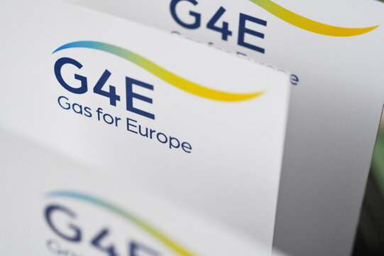 Hamburg, Germany - February 6, 2022: Logo of Gas for Europe - G4E is the owner and operator of the German part of the Nord Stream 2 Pipeline