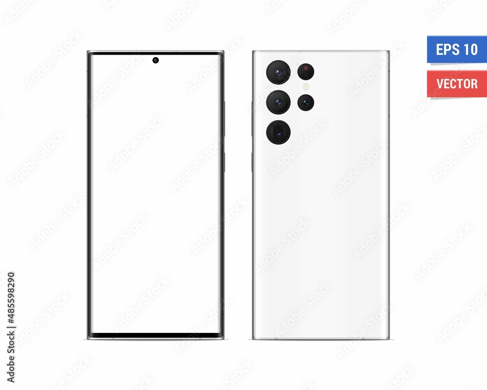 Wall mural realistic vector flat mock-up samsung galaxy s22 ultra with blank screen isolated on white backgroun
