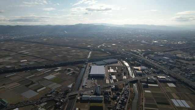 ドローンで撮影　京都府久御山町　久御山JCT周辺の空撮映像